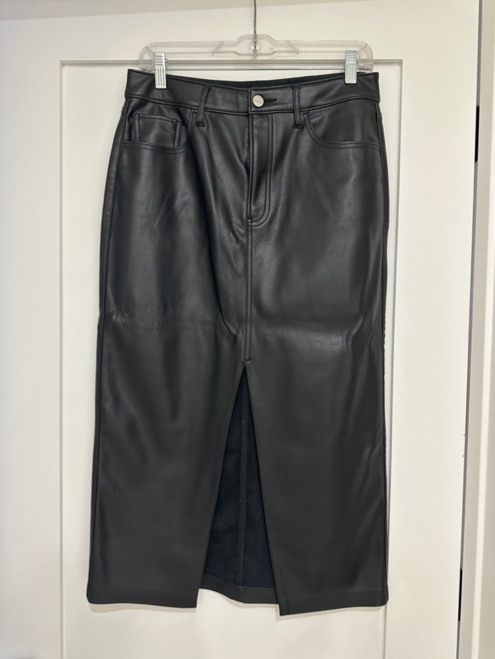 Express Black Faux Leather Midi Skirt with Center Slit